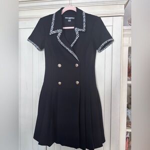 Karl Lagerfeld Black Mini Dress with White Trim